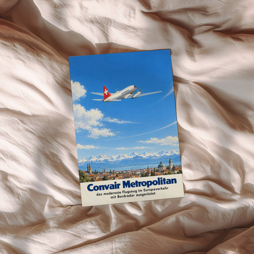 Vintage Swissair Poster, Convair Metropolitan Print