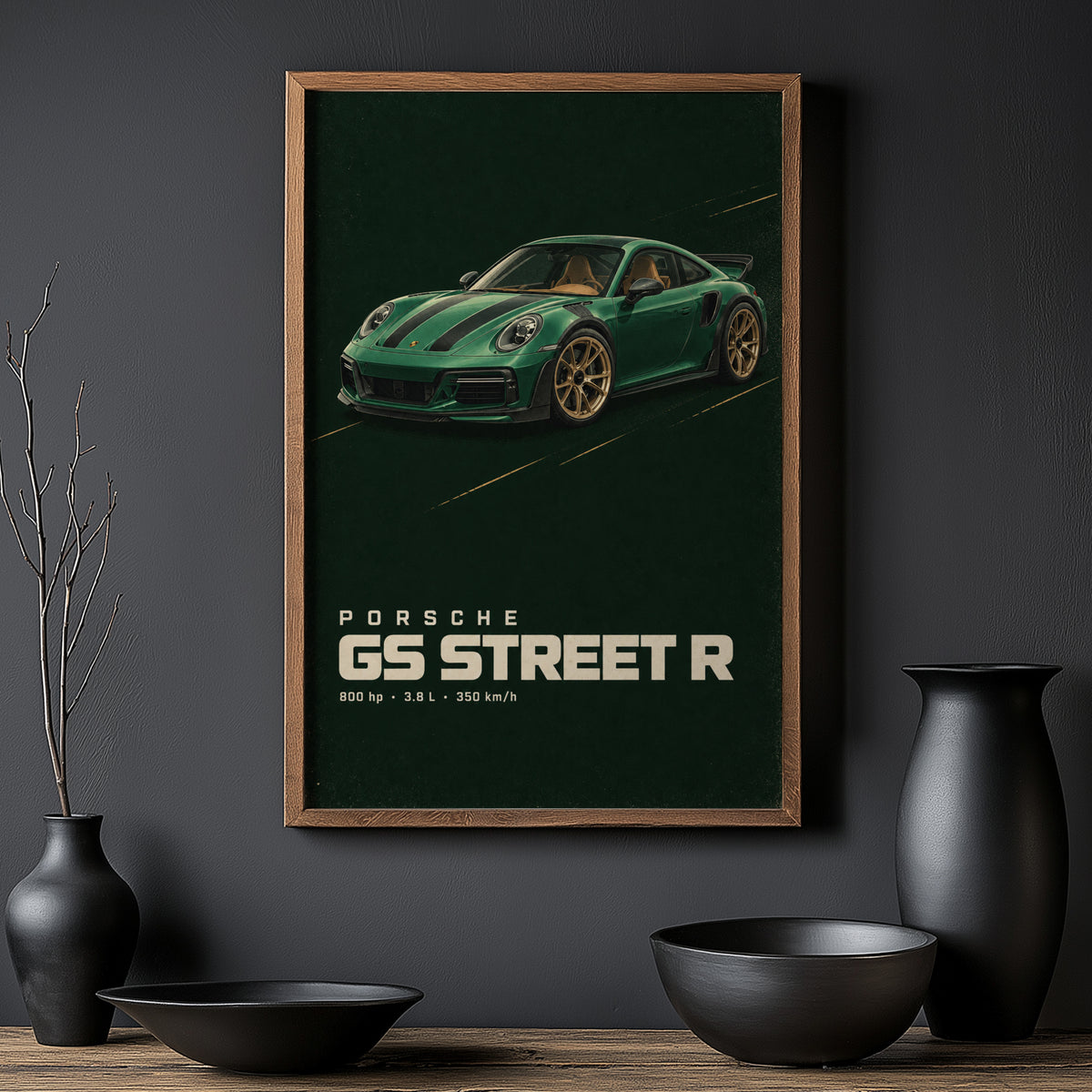 Vintage Porsche GS Street R Print, Green Car Art