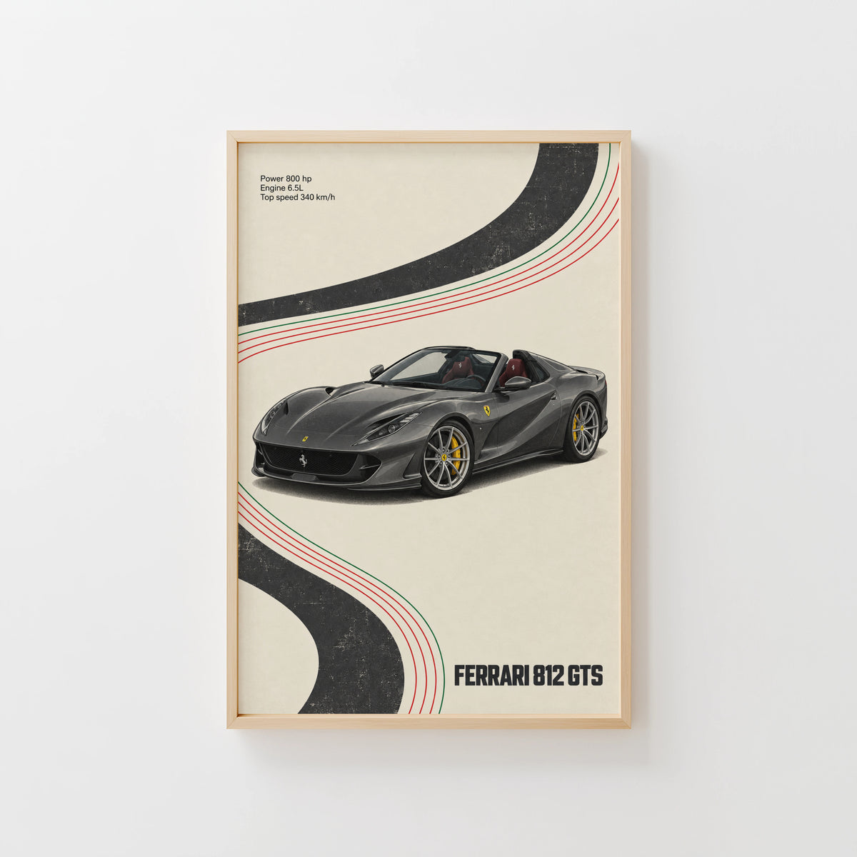 Vintage Ferrari 812 GTS Print, Supercar Wall Art