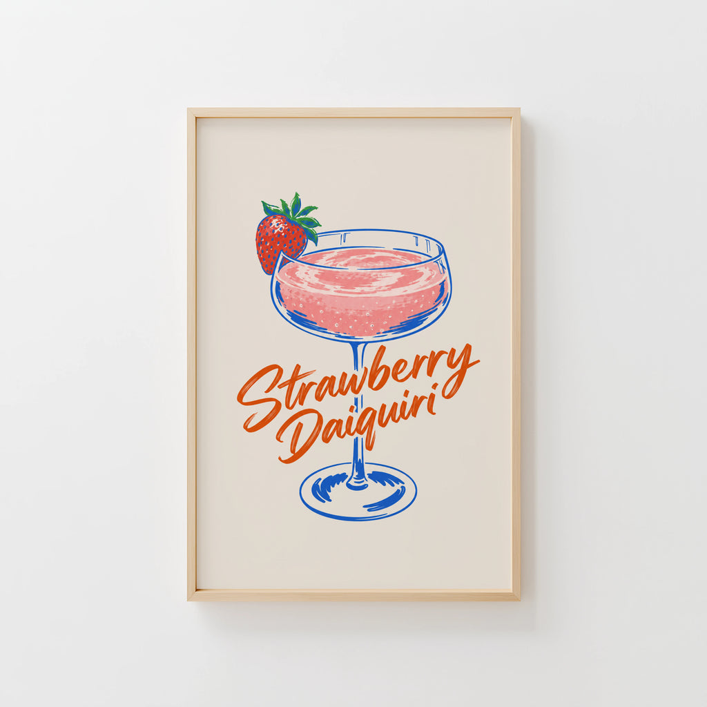 Vintage Strawberry Daiquiri Print Poster, Cocktail Wall Art