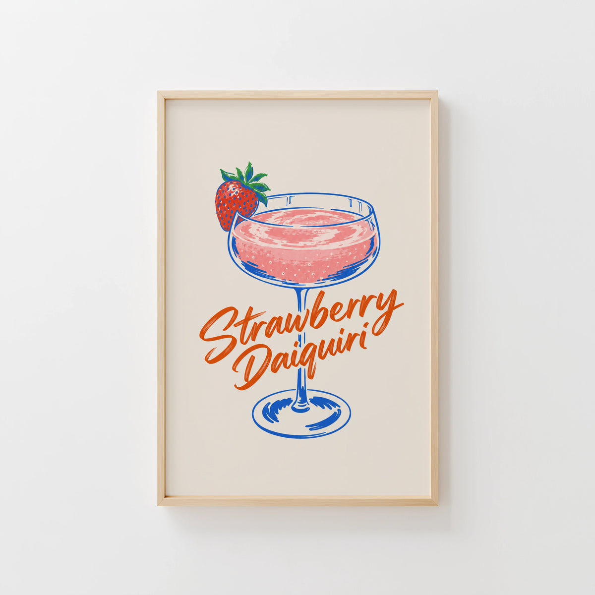 Vintage Strawberry Daiquiri Print Poster, Cocktail Wall Art