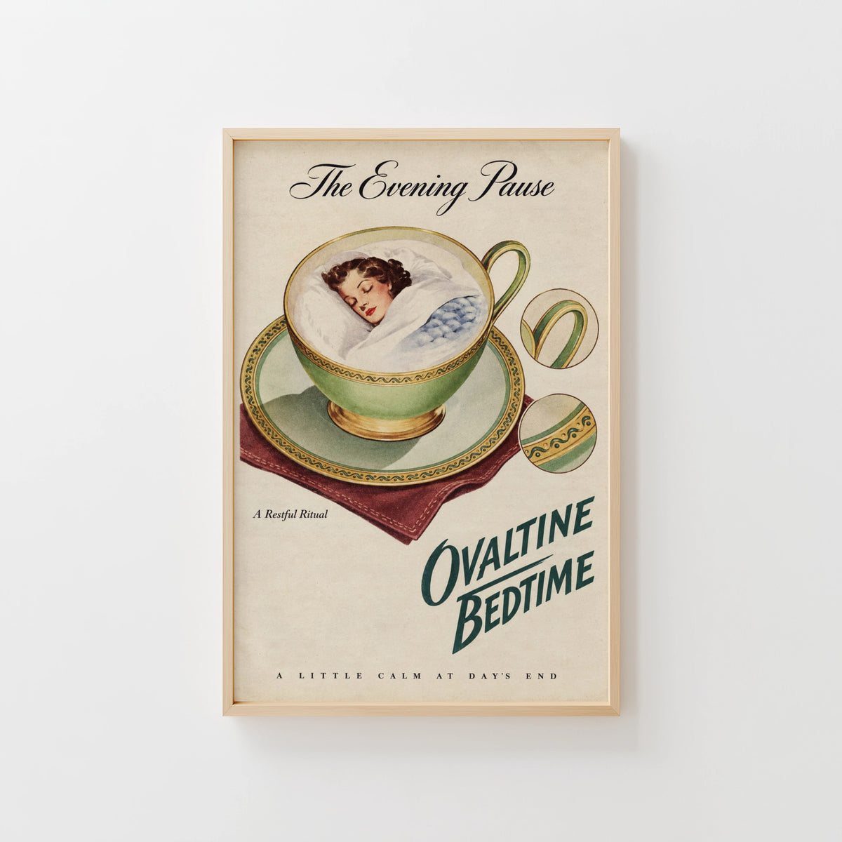 Vintage Sleeping Woman Teacup Poster, Retro Wall Art Print