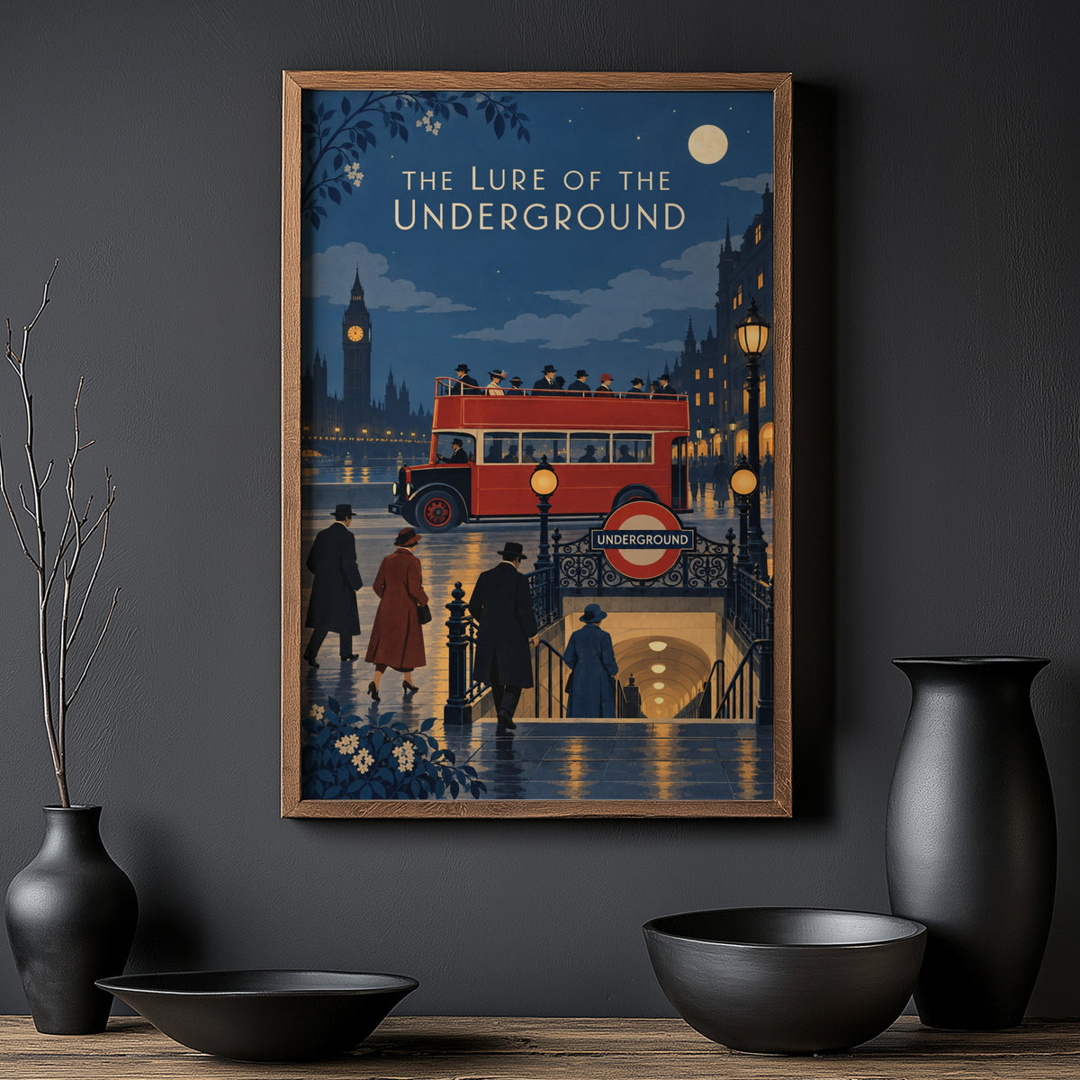 Vintage London Underground Poster, Night Bus Print