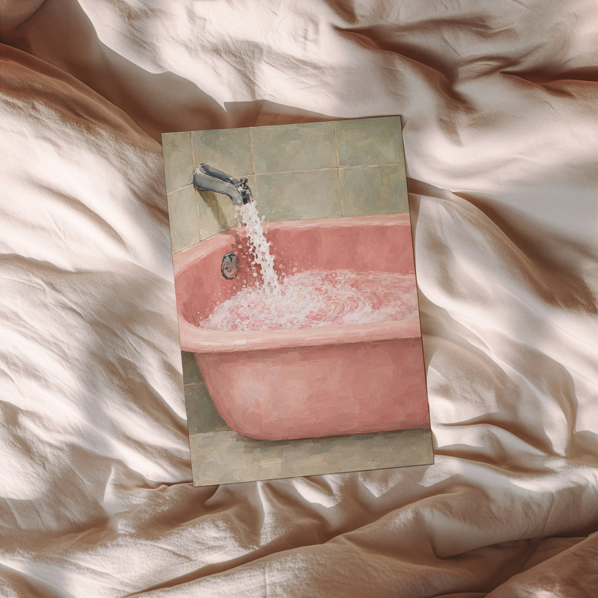 Vintage Pink Bathtub Print, Retro Bathroom Poster