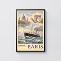 Vintage London to Paris Poster, Steamship Travel Print