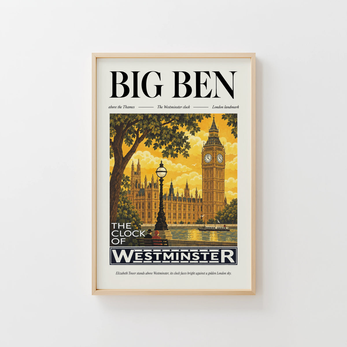 Vintage Big Ben Poster, London Wall Art, Westminster Print