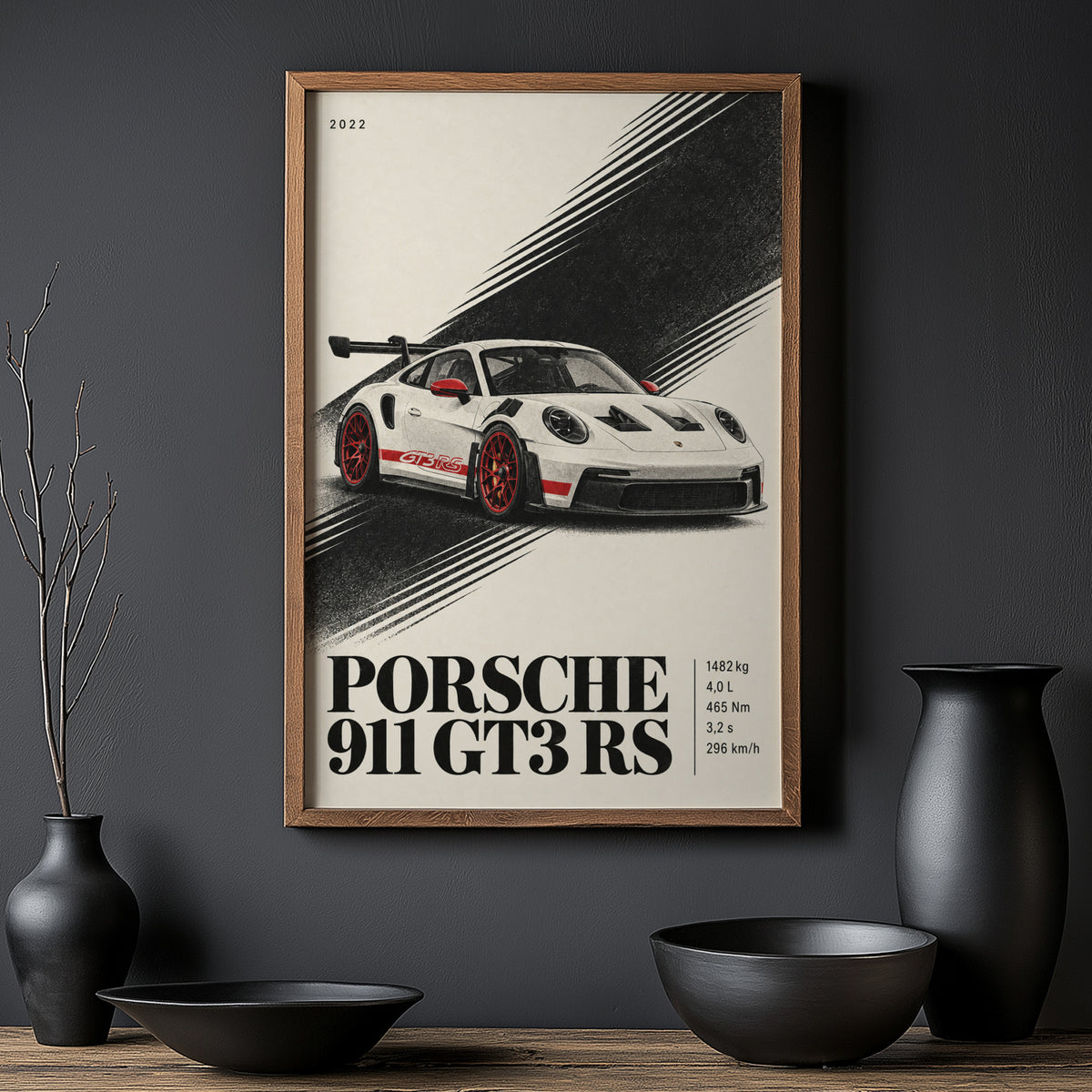 Vintage Porsche 911 GT3 RS Print, Car Poster