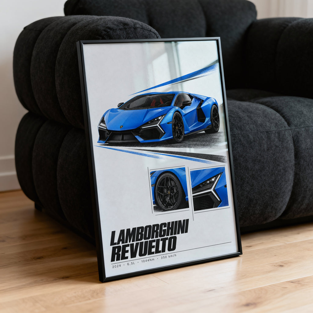 Vintage Lamborghini Revuelto Print, Supercar Art