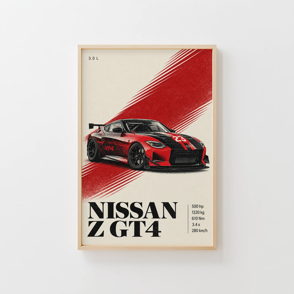 Vintage Nissan Z GT4 Print, Racing Car Wall Art