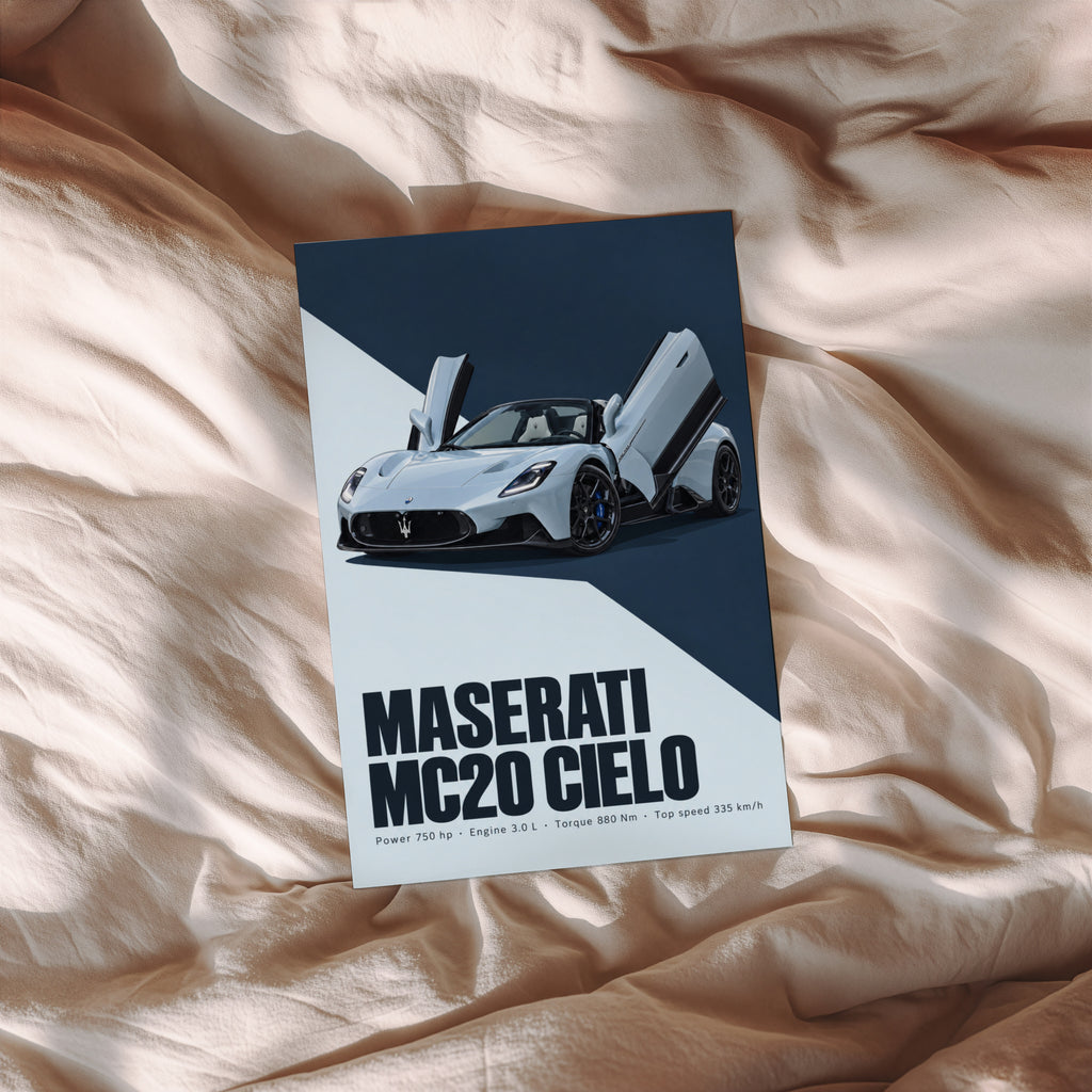 Vintage Maserati MC20 Cielo Print, Car Wall Art