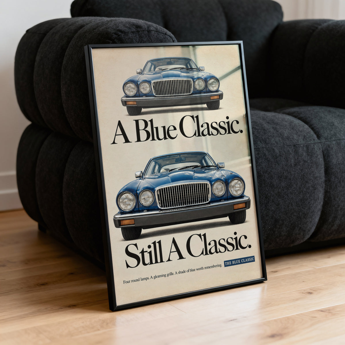 Vintage Blue Classic Car Print, Retro Advert Wall Art