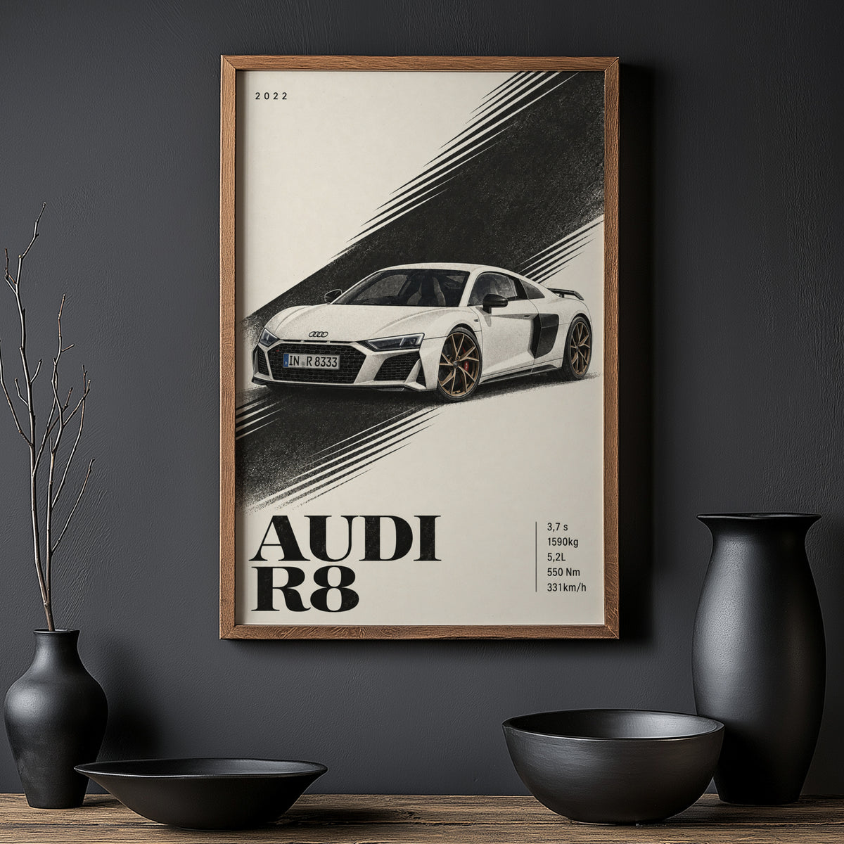 Vintage Audi R8 Print, Supercar Wall Art
