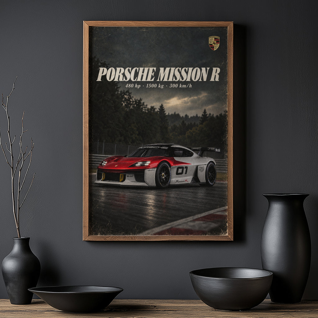 Vintage Porsche Mission R Print, Racing Car Art