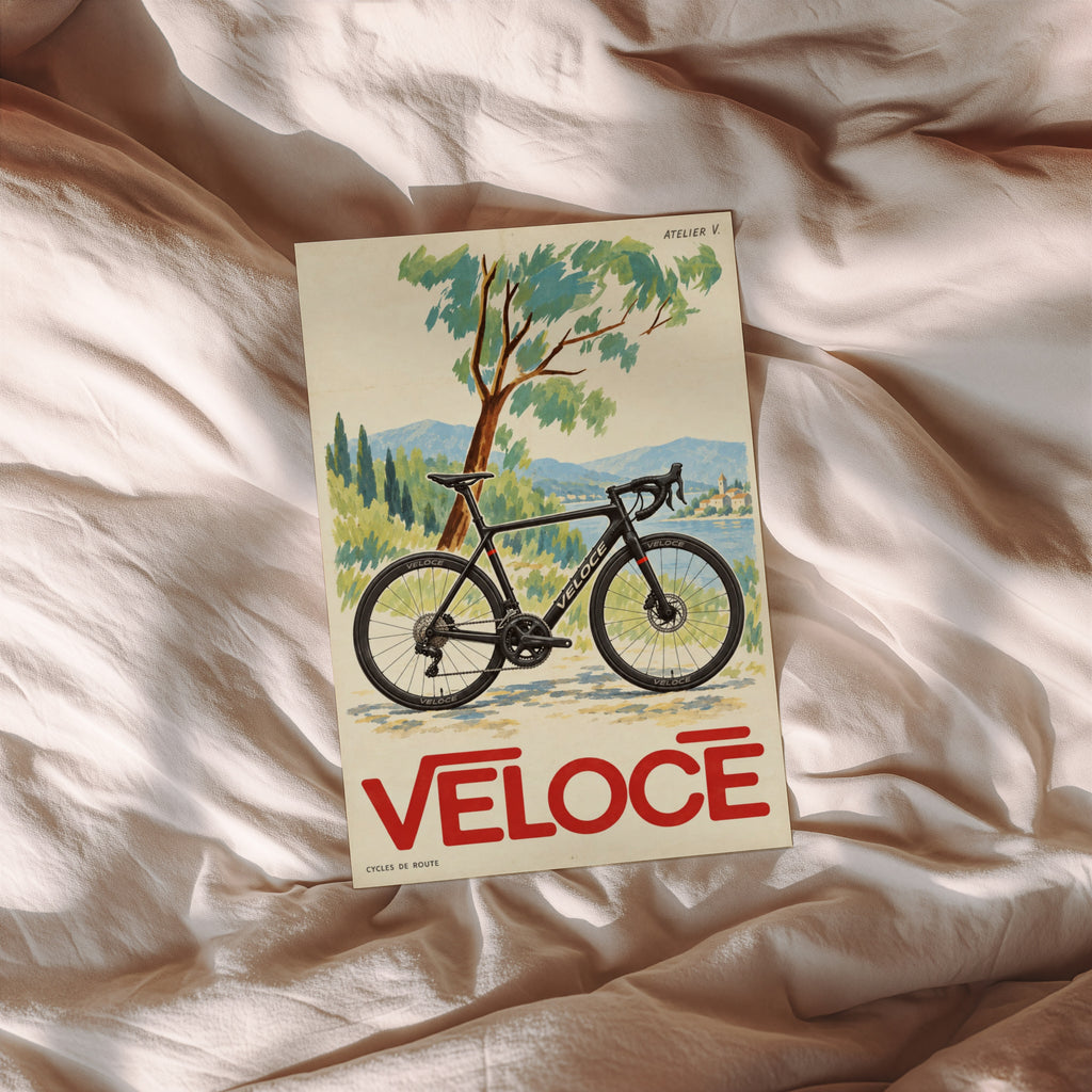 Vintage Cycling Poster, Road Bike Wall Art, Veloce Print
