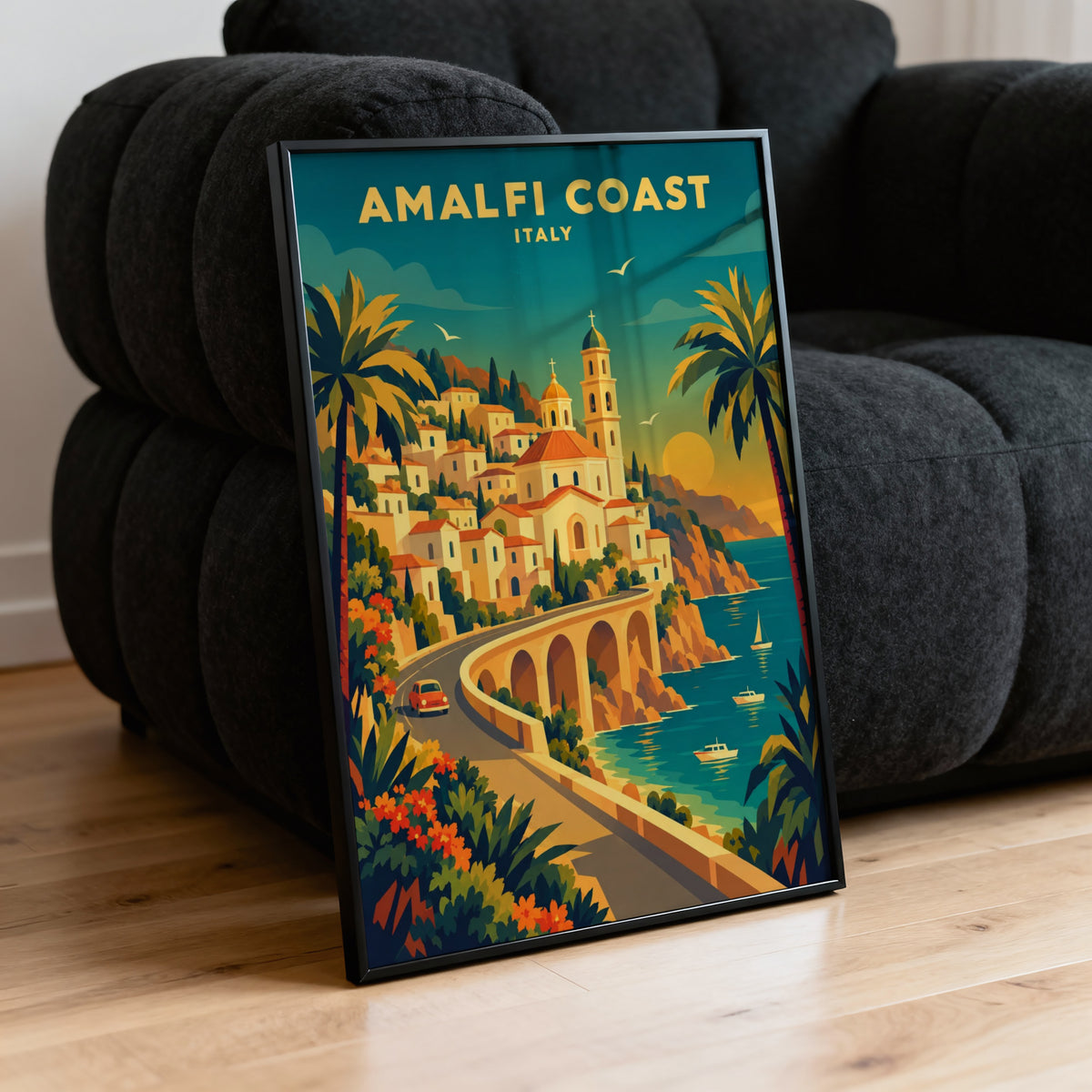 Vintage Amalfi Coast Italy Poster, Travel Wall Art, Print