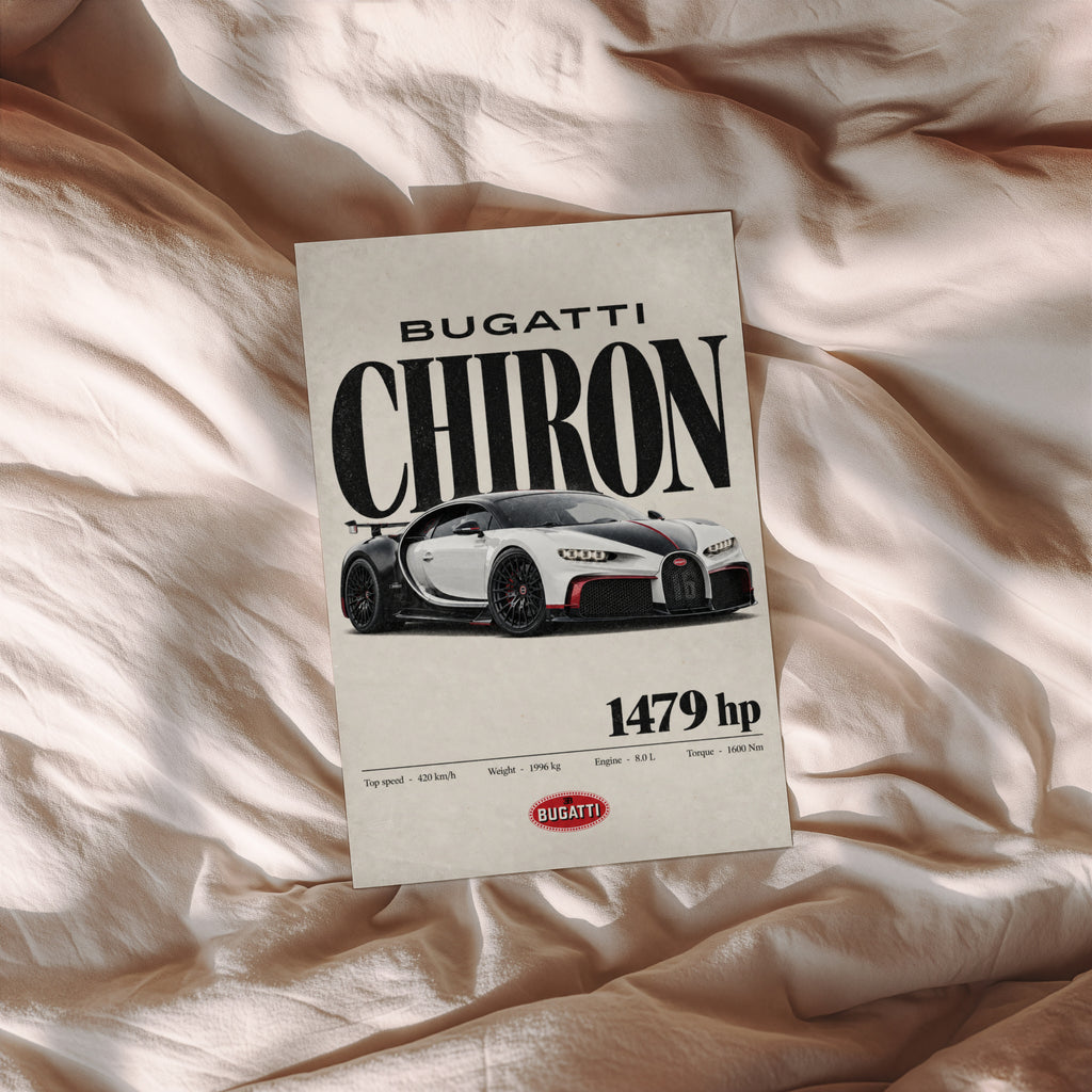 Vintage Bugatti Chiron Print, Supercar Wall Art