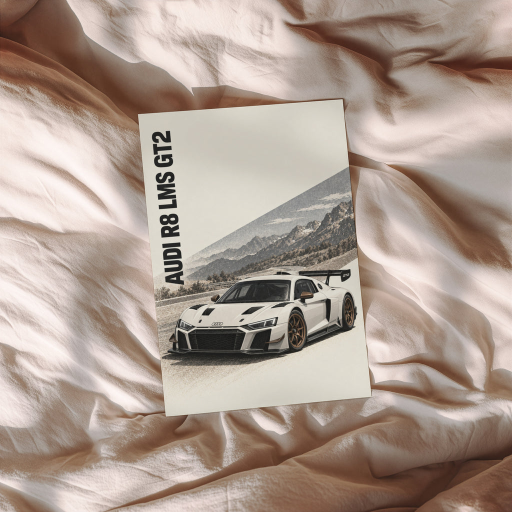 Vintage Audi R8 LMS GT2 Print, Racing Car Wall Art