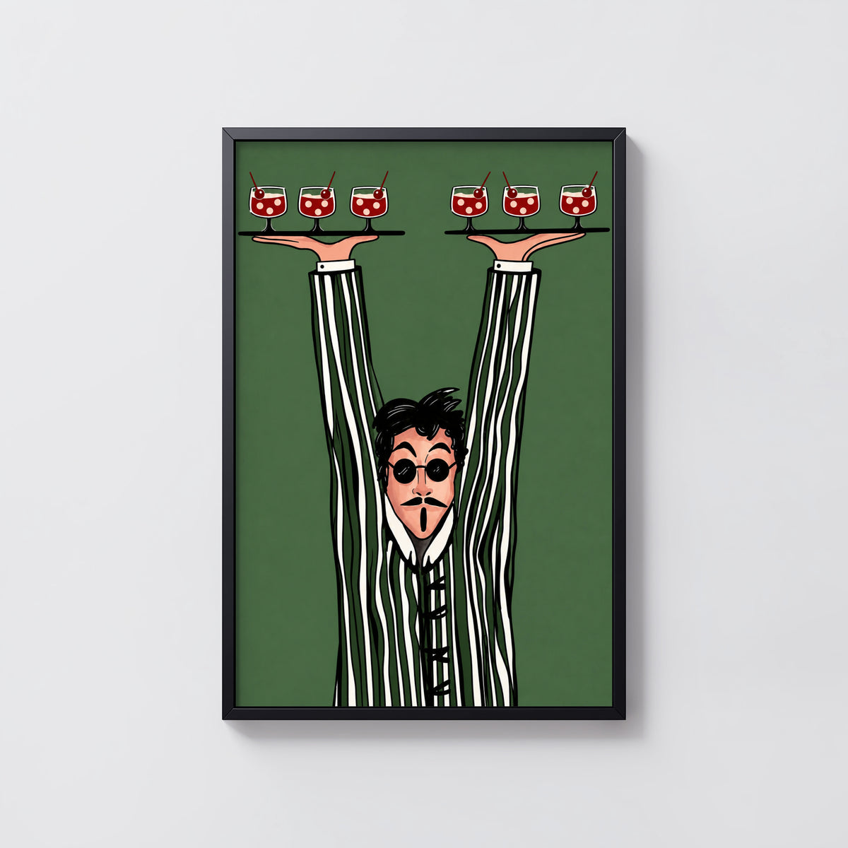 Vintage Cocktail Waiter Print Poster, Retro Bar Wall Art