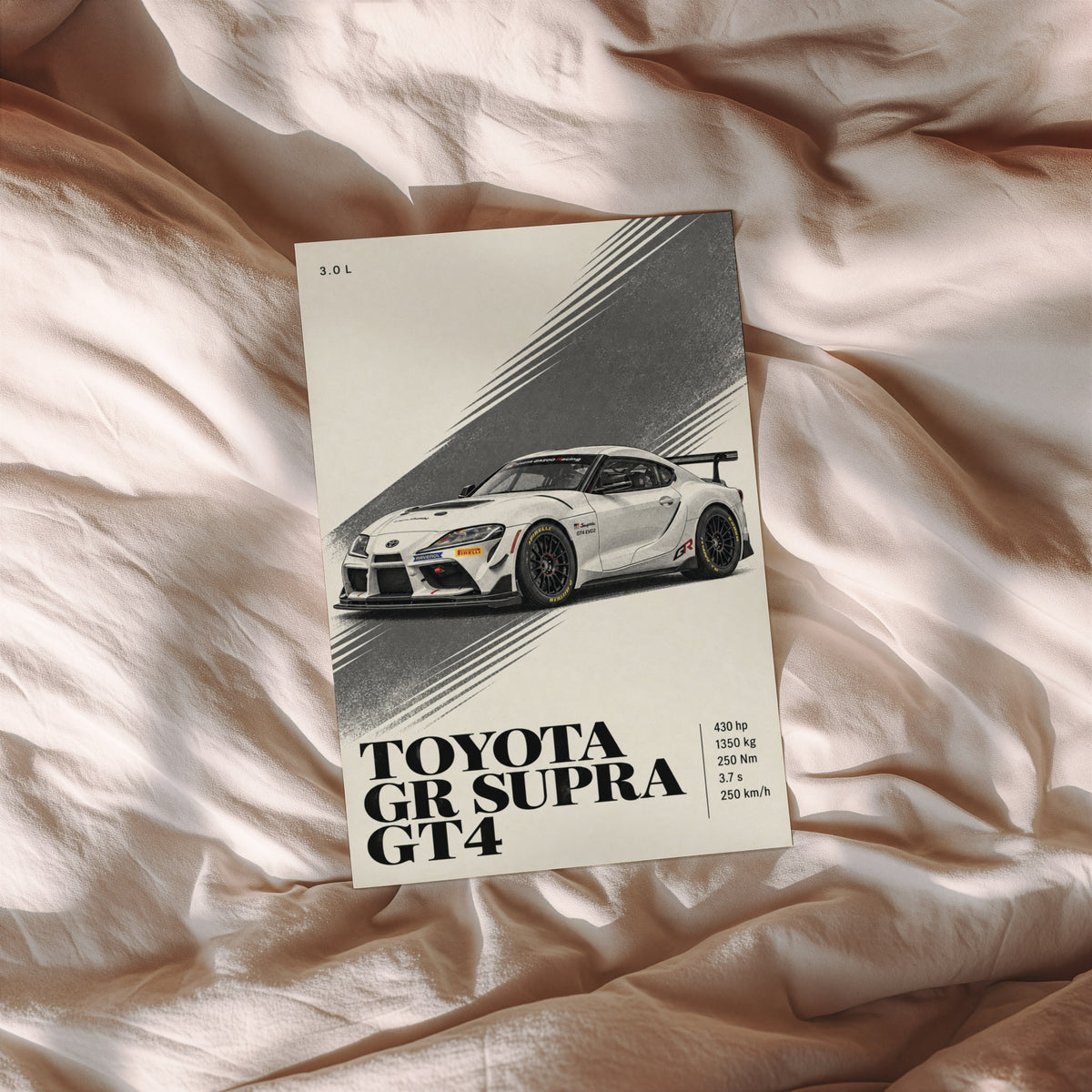Vintage Toyota GR Supra GT4 Print, Racing Car Art