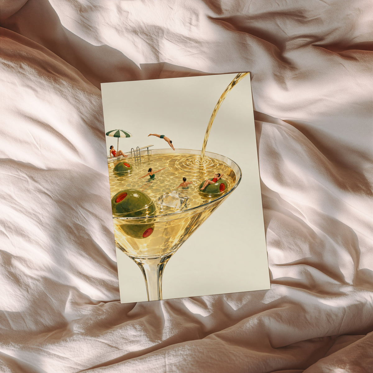 Vintage Martini Pool Print Poster, Cocktail Wall Art