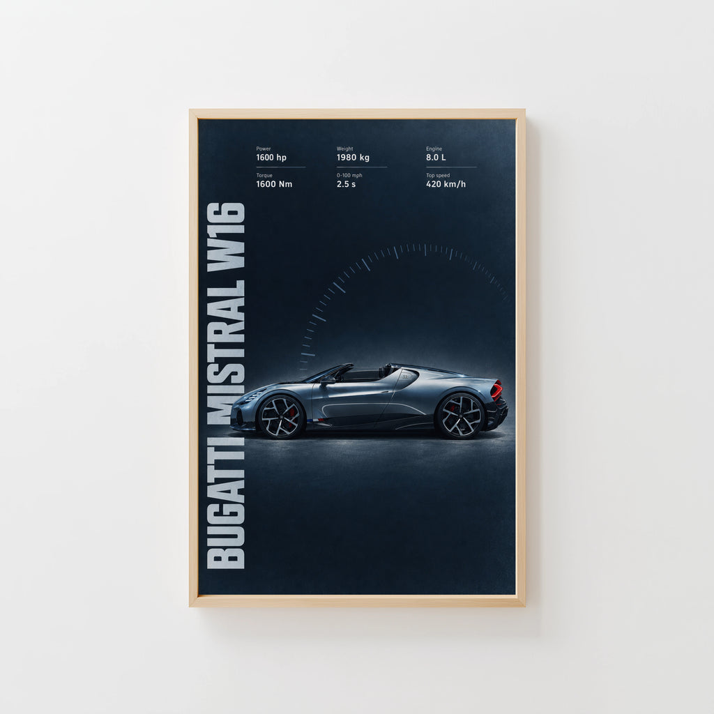 Vintage Bugatti Mistral W16 Print, Supercar Art