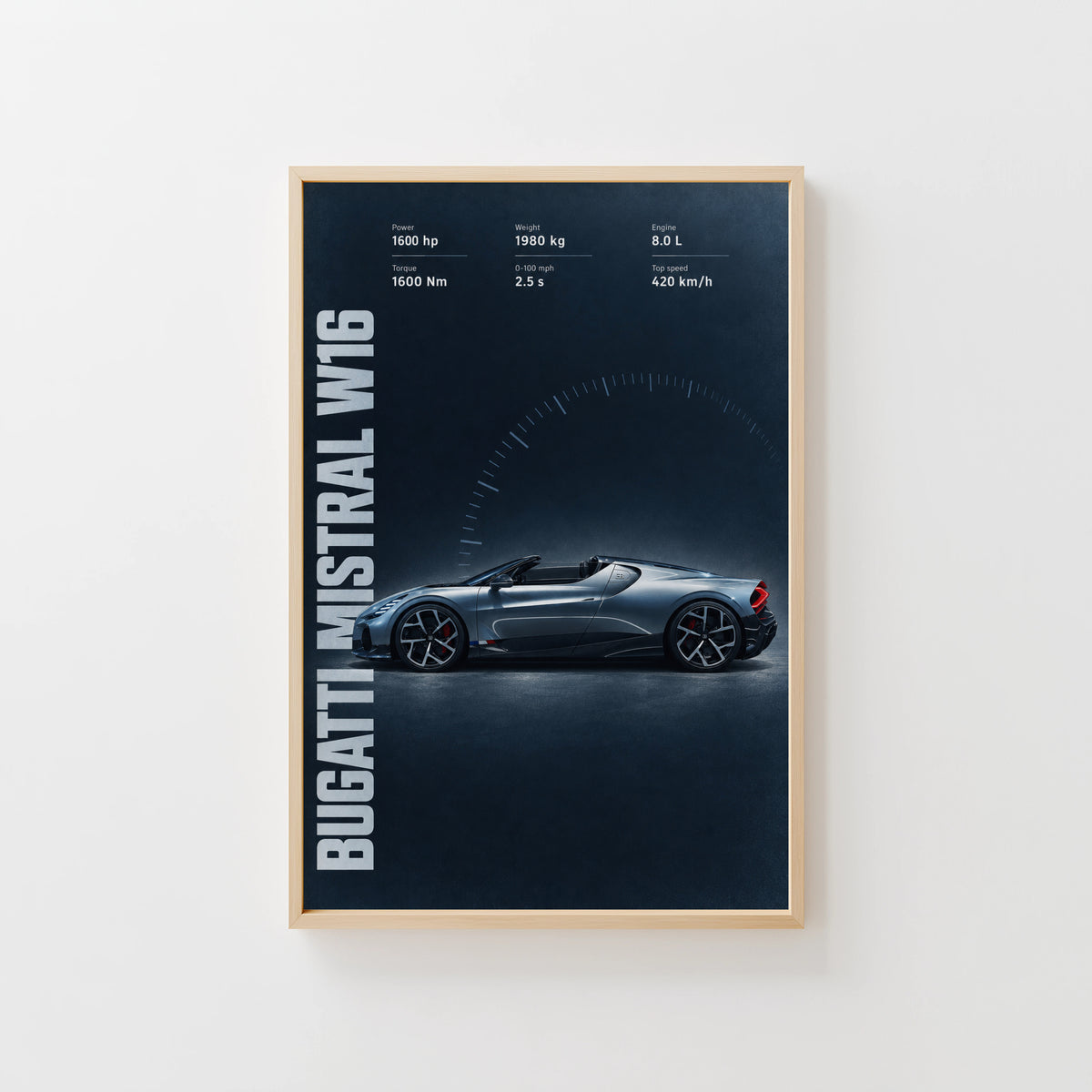 Vintage Bugatti Mistral W16 Print, Supercar Art