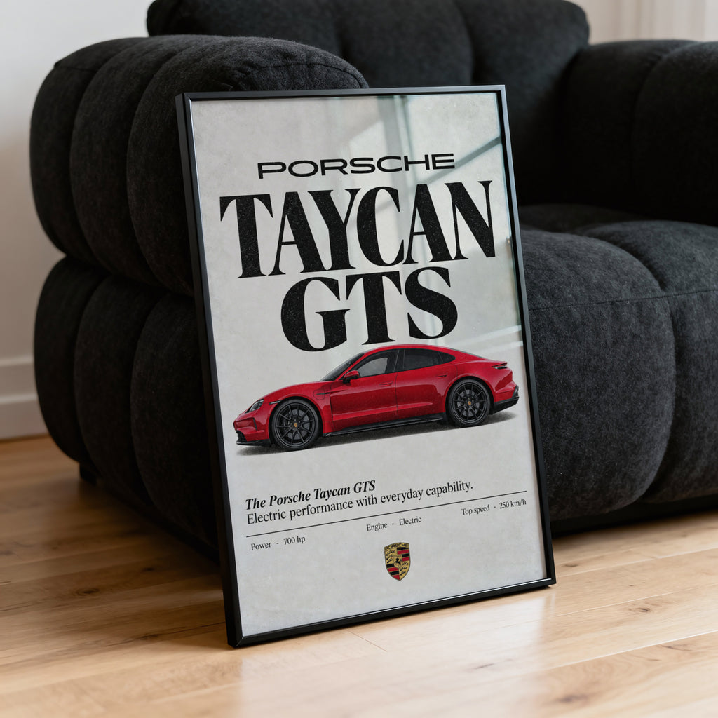 Vintage Porsche Taycan GTS Print, Car Poster, Wall Art