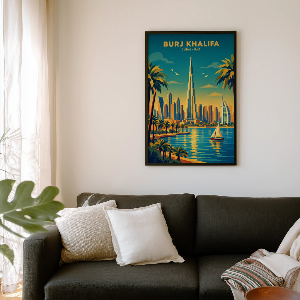 Vintage Dubai Poster, Burj Khalifa Wall Art, UAE Print