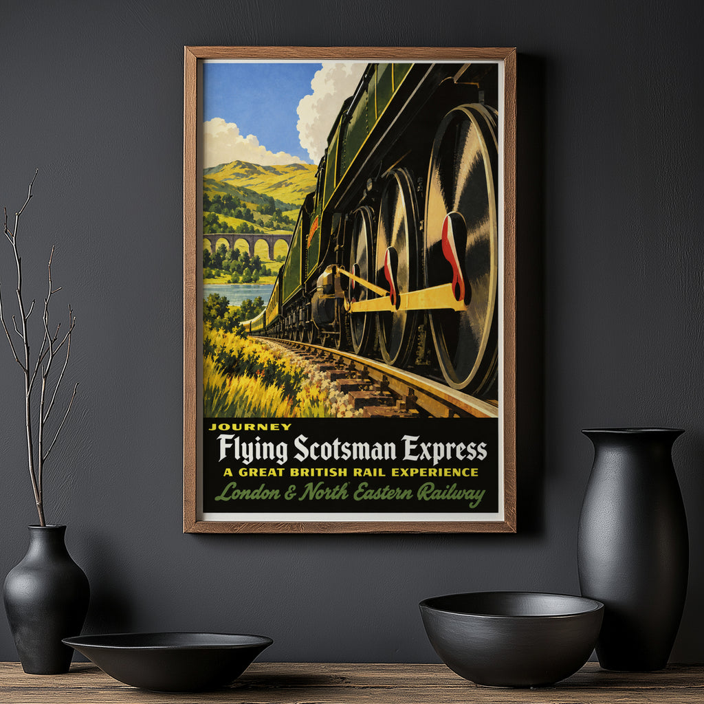 Vintage Flying Scotsman Train Print Poster, Rail Art