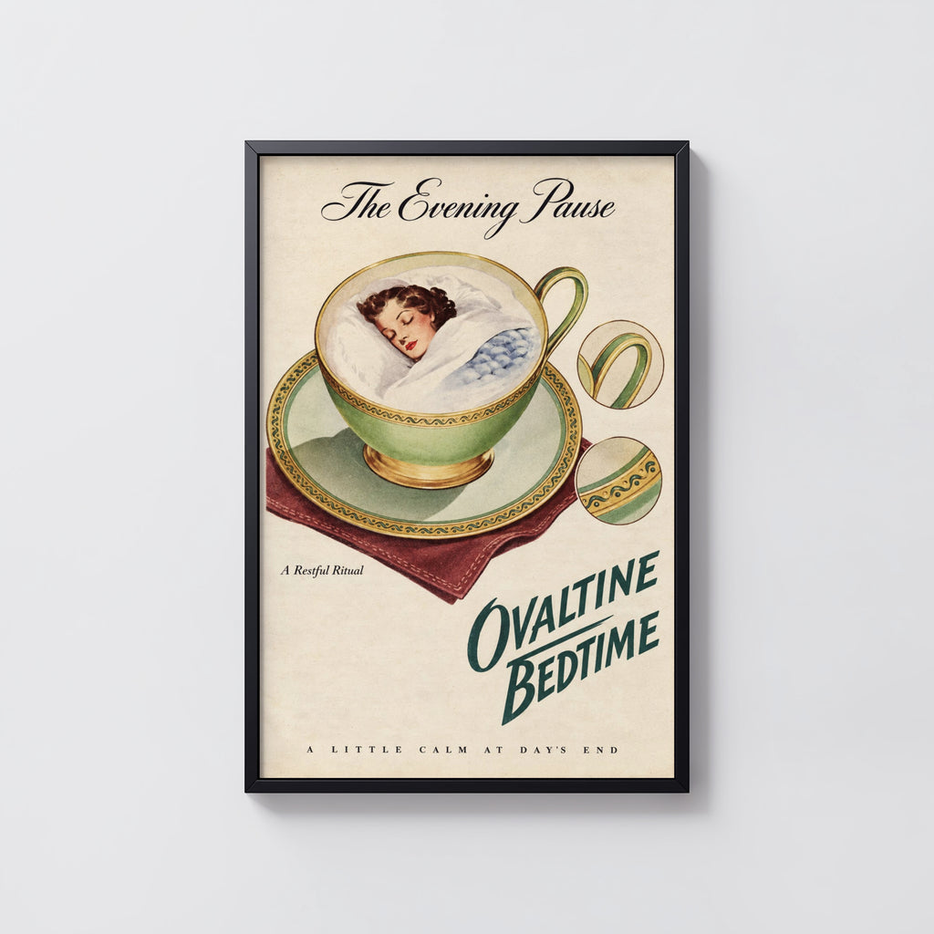 Vintage Sleeping Woman Teacup Poster, Retro Wall Art Print