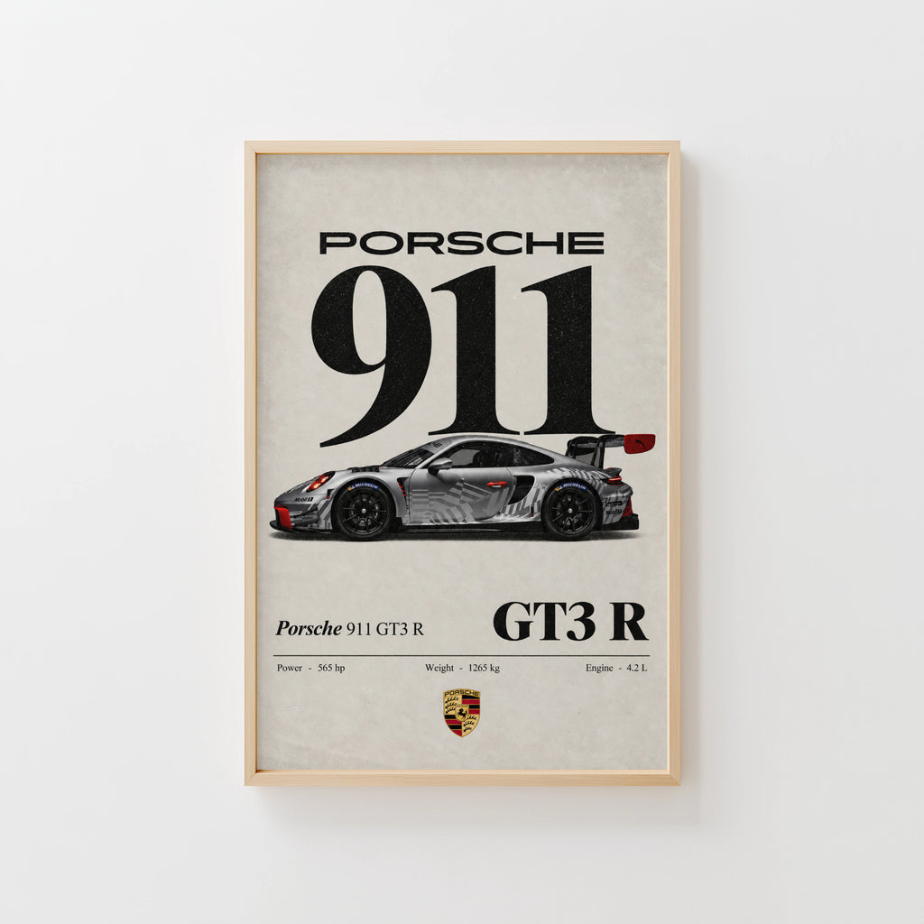 Vintage Porsche 911 GT3 R Print, Car Wall Art
