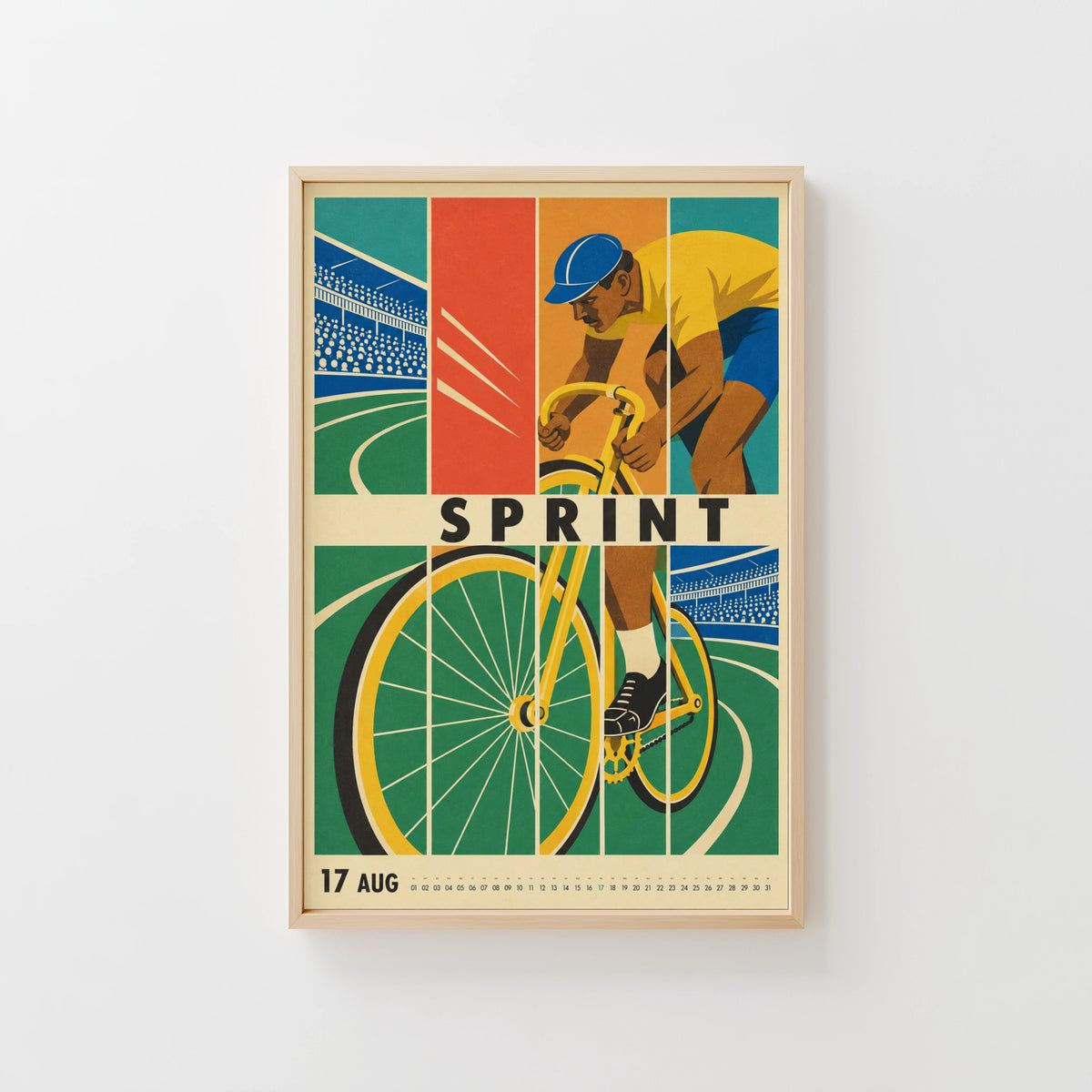 Vintage Cycling Poster, Retro Track Bike Wall Art Print
