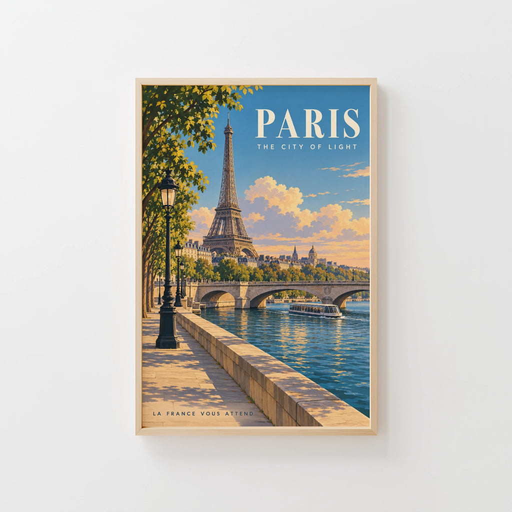 Vintage Paris Poster, Eiffel Tower Wall Art, Seine Print
