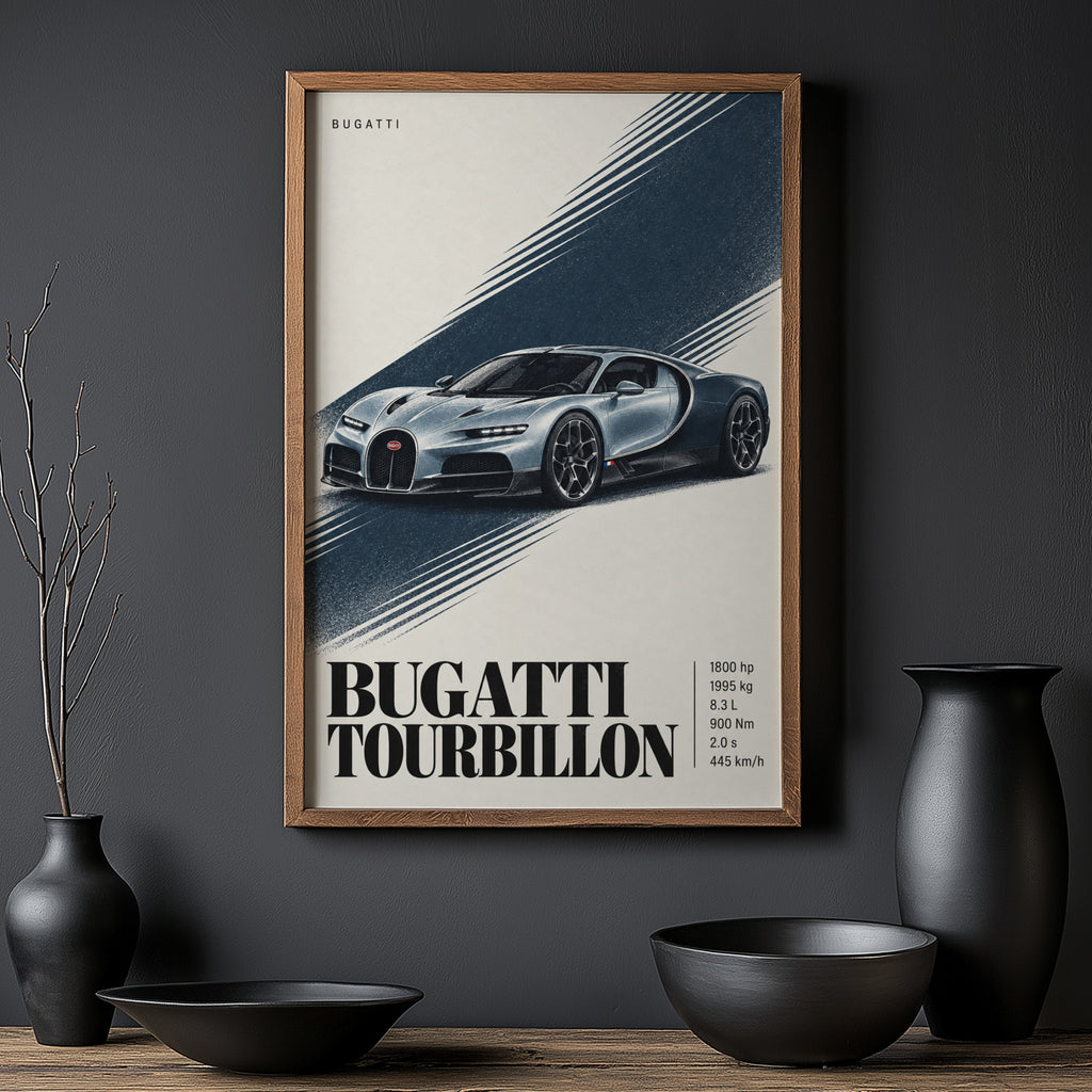 Vintage Bugatti Tourbillon Print, Supercar Wall Art