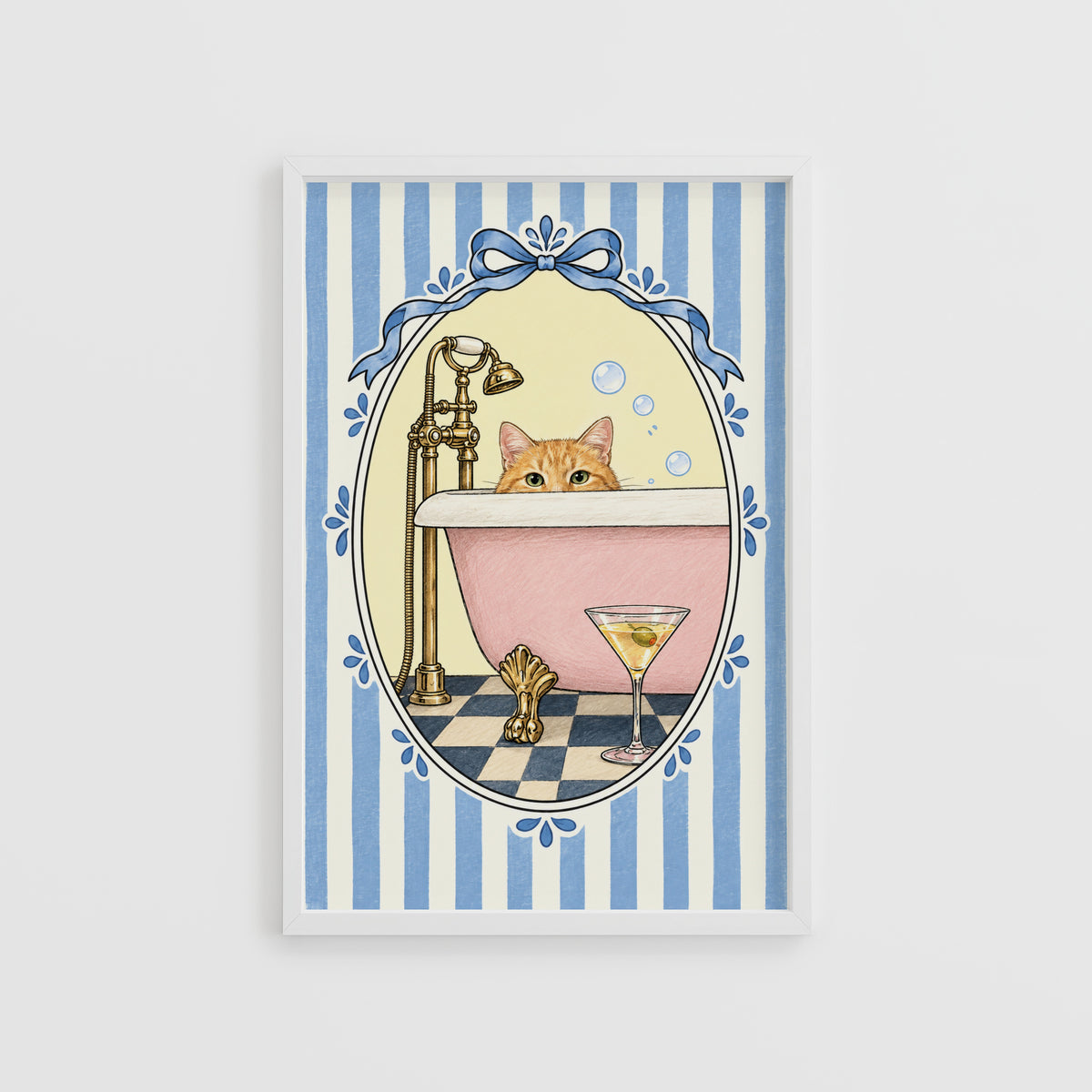 Vintage Cat Bathtub Print and Poster, Bathroom Wall Art
