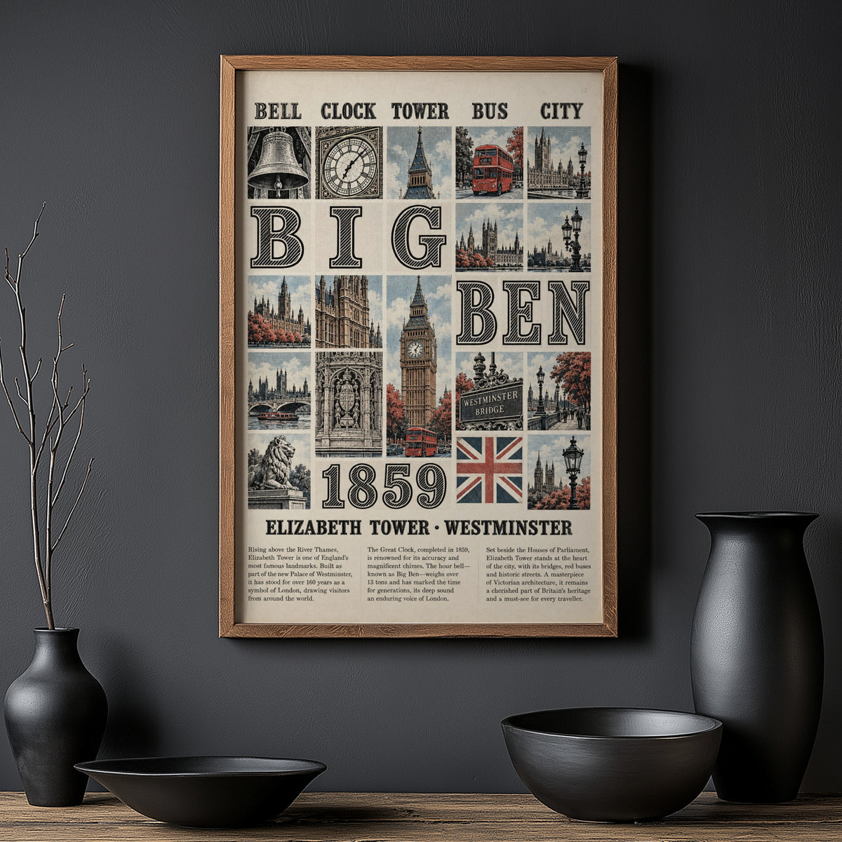 Vintage Big Ben Poster, London Wall Art, Westminster Print