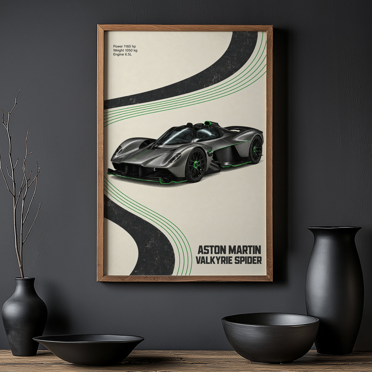 Vintage Aston Martin Valkyrie Spider Print, Car Art