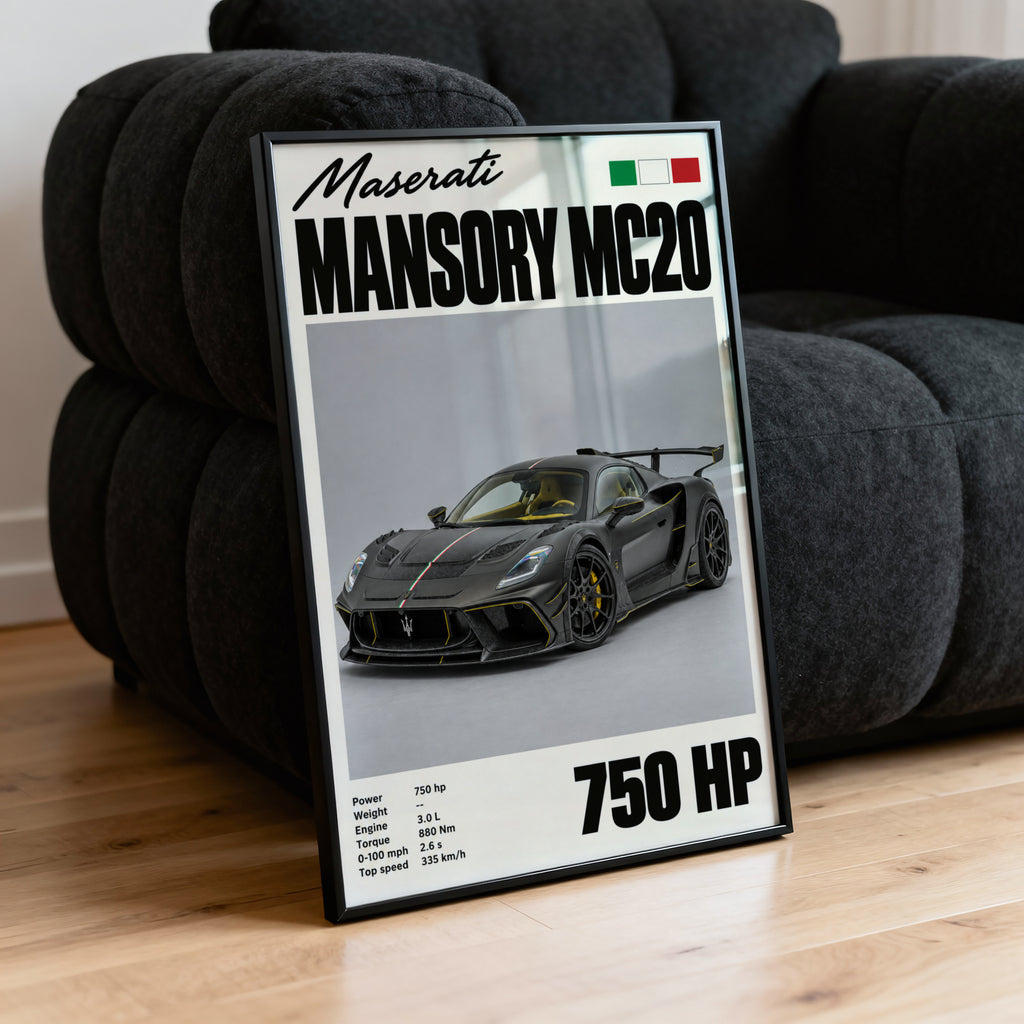 Vintage Print, Maserati MC20 Supercar Wall Art