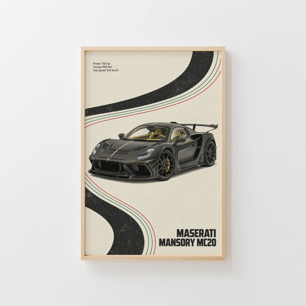 Vintage Maserati MC20 Print, Supercar Wall Art