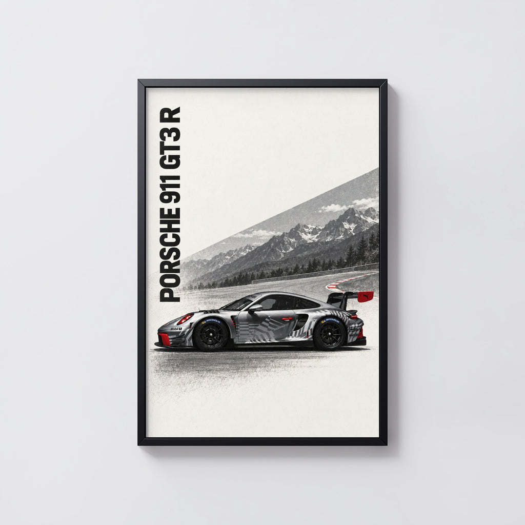 Vintage Porsche 911 GT3 R Print, Racing Wall Art