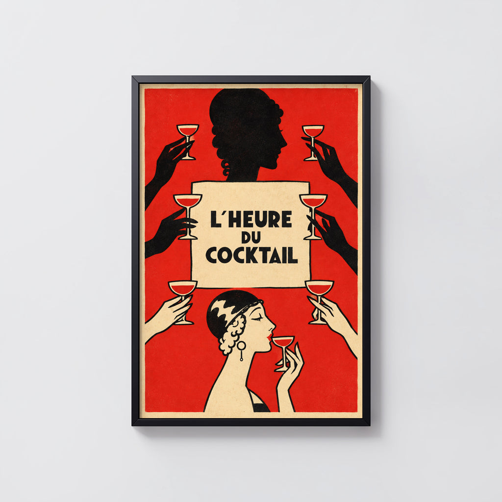 Vintage Art Deco Cocktail Print Poster, Red Bar Wall Art