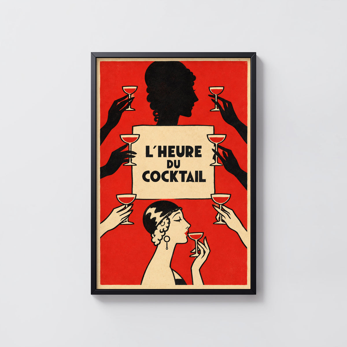 Vintage Art Deco Cocktail Print Poster, Red Bar Wall Art