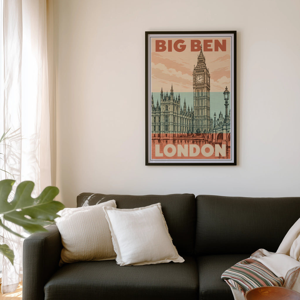 Vintage Big Ben London Poster, Retro Wall Art, Print