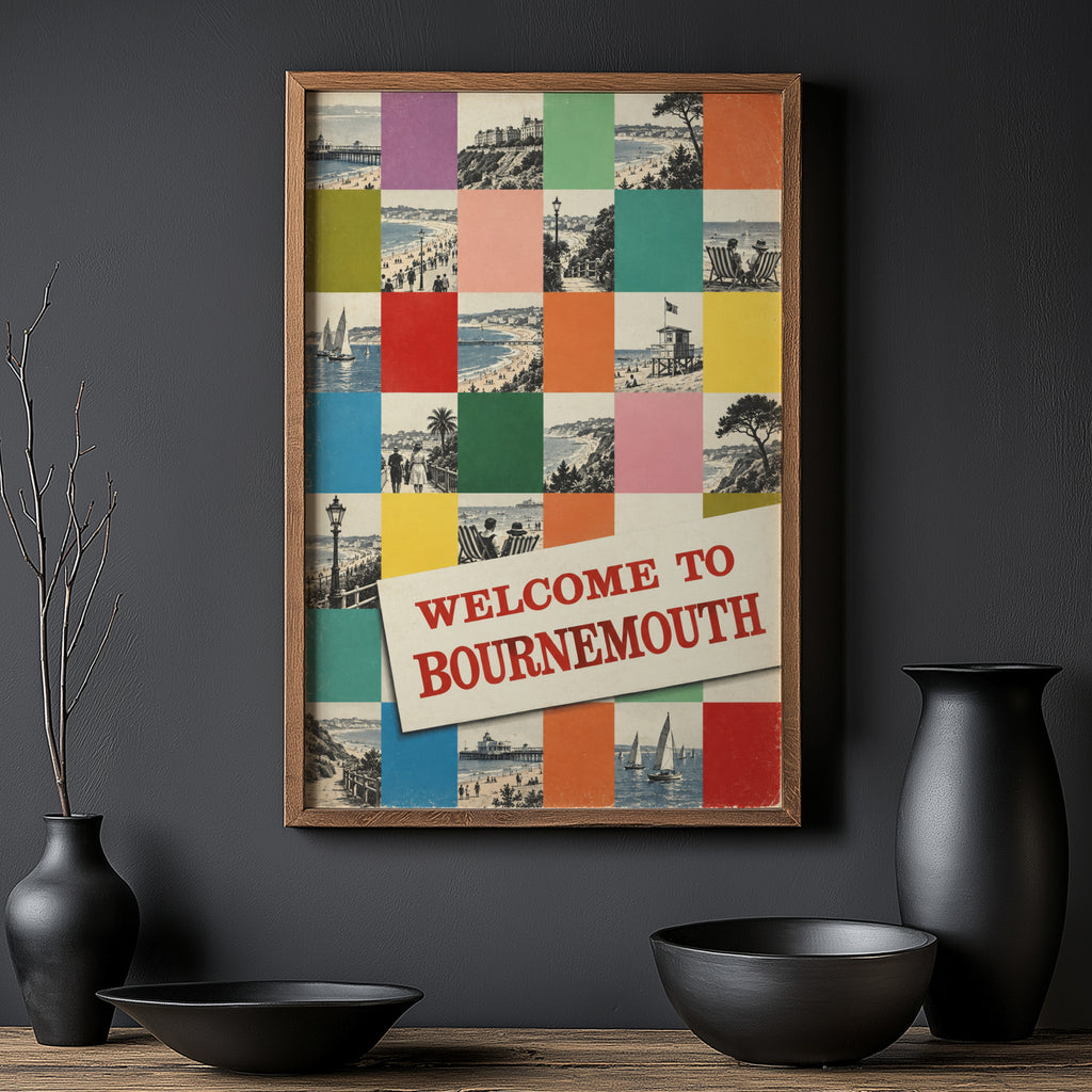 Vintage Bournemouth Poster, Seaside Wall Art, England Print