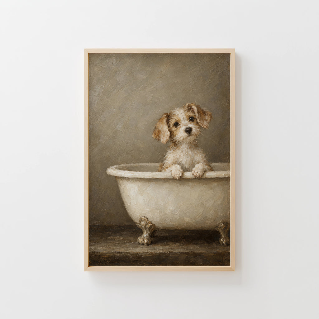 Vintage Dog in Bathtub Print and Poster, Bathroom Wall Art