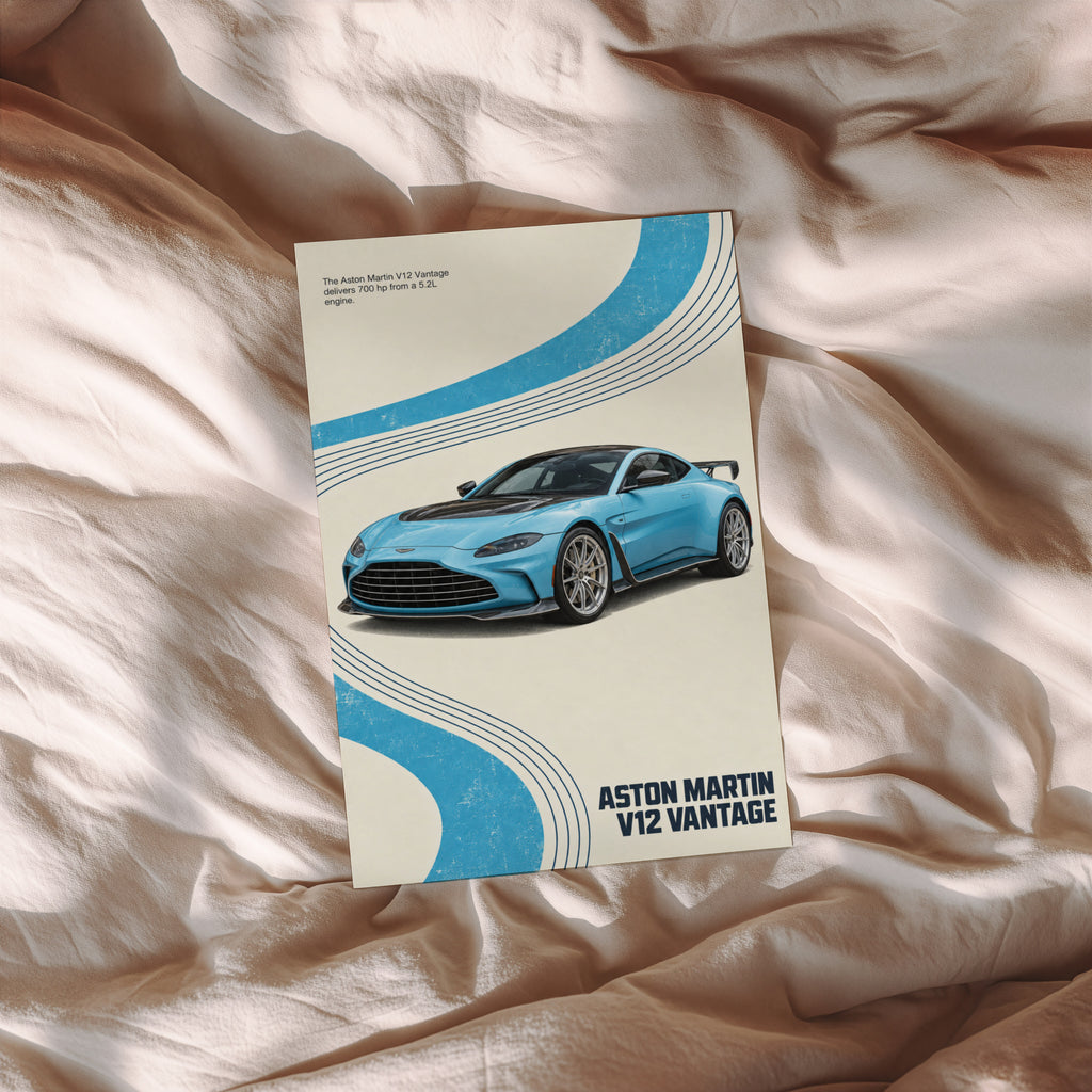 Vintage Aston Martin V12 Vantage Print, Blue Car