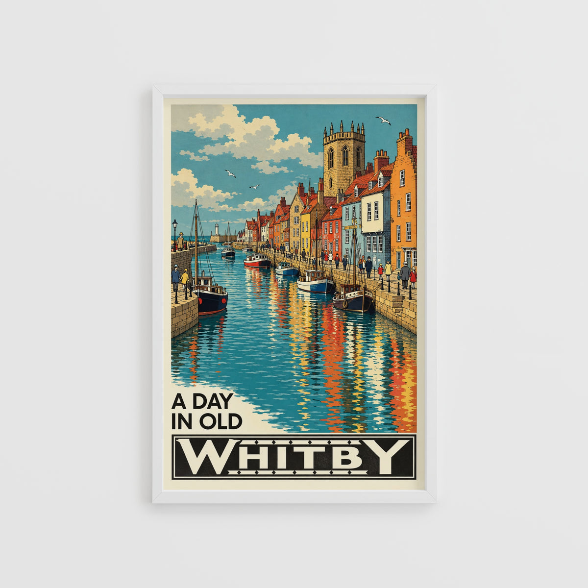 Vintage Whitby Harbour Poster, Yorkshire Coast Wall Art