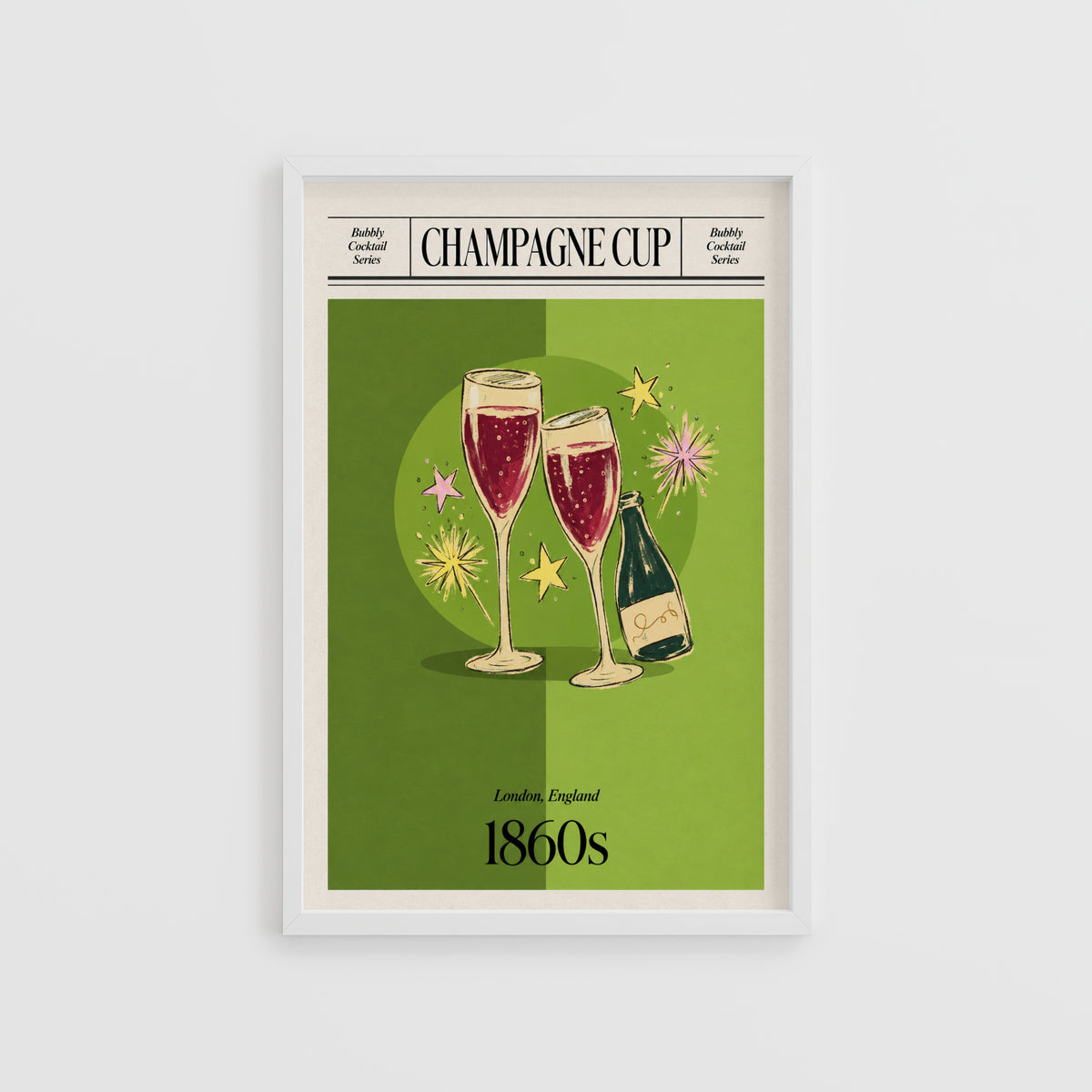 Vintage Champagne Cup Print Poster, Cocktail Wall Art