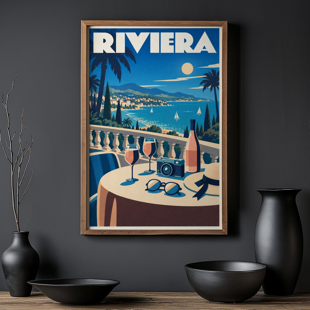 Vintage Riviera Poster, Art Deco Wall Art, Travel Print