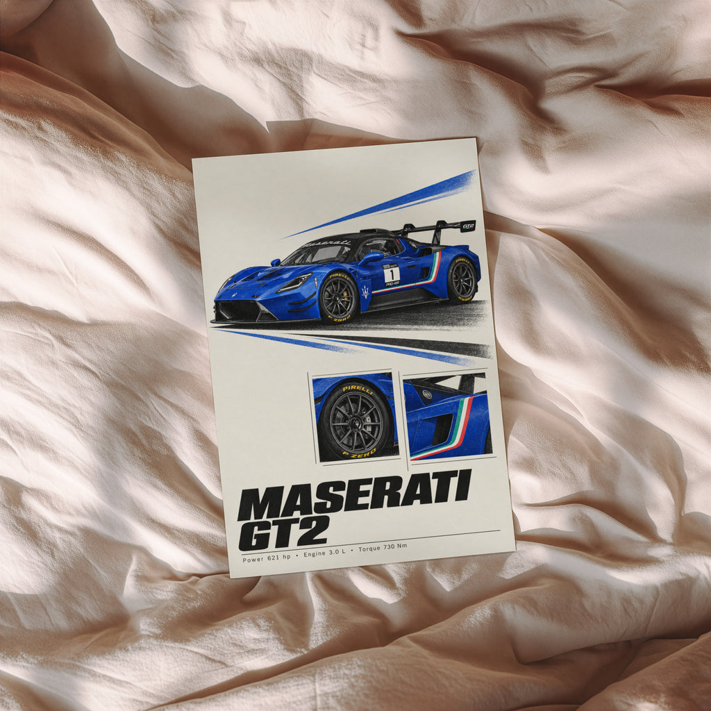 Vintage Maserati GT2 Print, Racing Car Wall Art